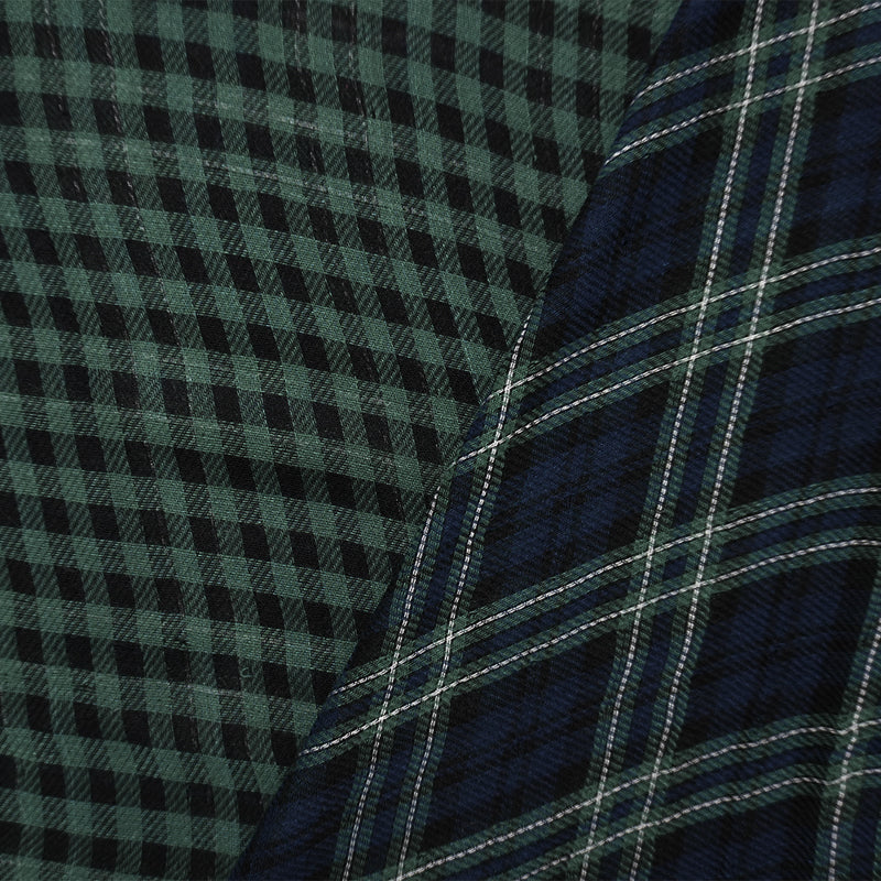 Green-Blue-Multi Cotton Plaid Double Gauze Twill Woven Fabric