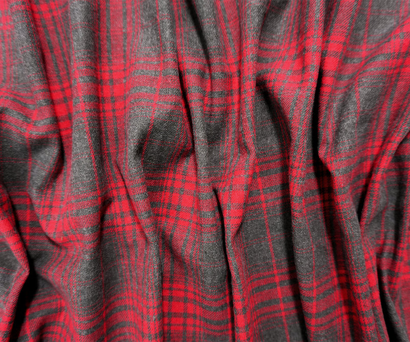 Red-Gray Cotton Plaid Flannel Twill Woven Fabric