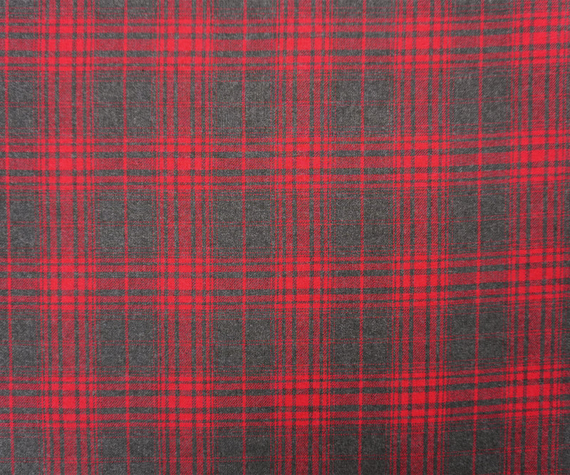 Red-Gray Cotton Plaid Flannel Twill Woven Fabric