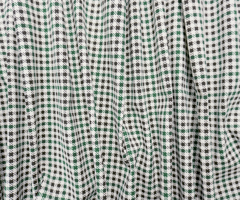 Green-Black-White Cotton Check-Houndstooth Twill Woven Fabric