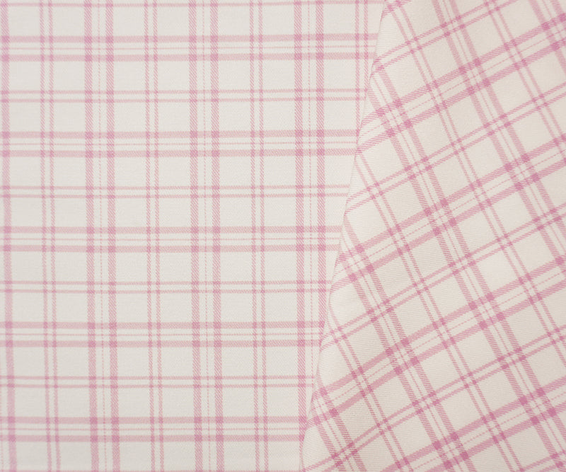 Pink-White Rayon Cotton Spandex Stretch Plaid Twill Woven Fabric