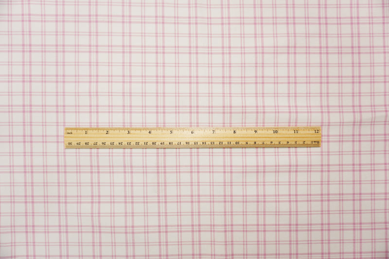 Pink-White Rayon Cotton Spandex Stretch Plaid Twill Woven Fabric