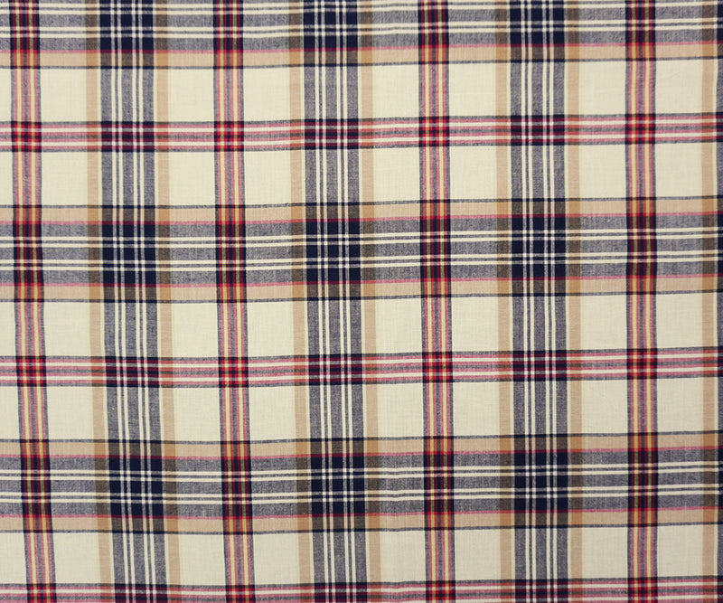 Deep Navy-White-Multi Cotton Plaid Madras Woven Fabric