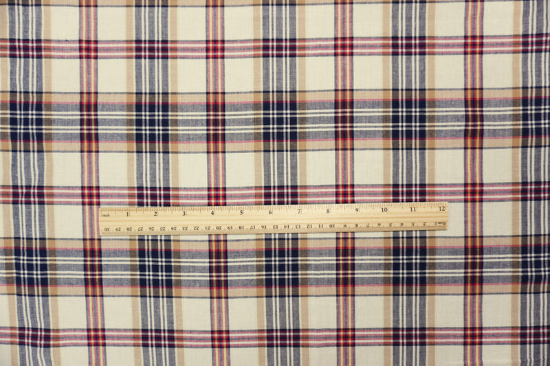 Deep Navy-White-Multi Cotton Plaid Madras Woven Fabric
