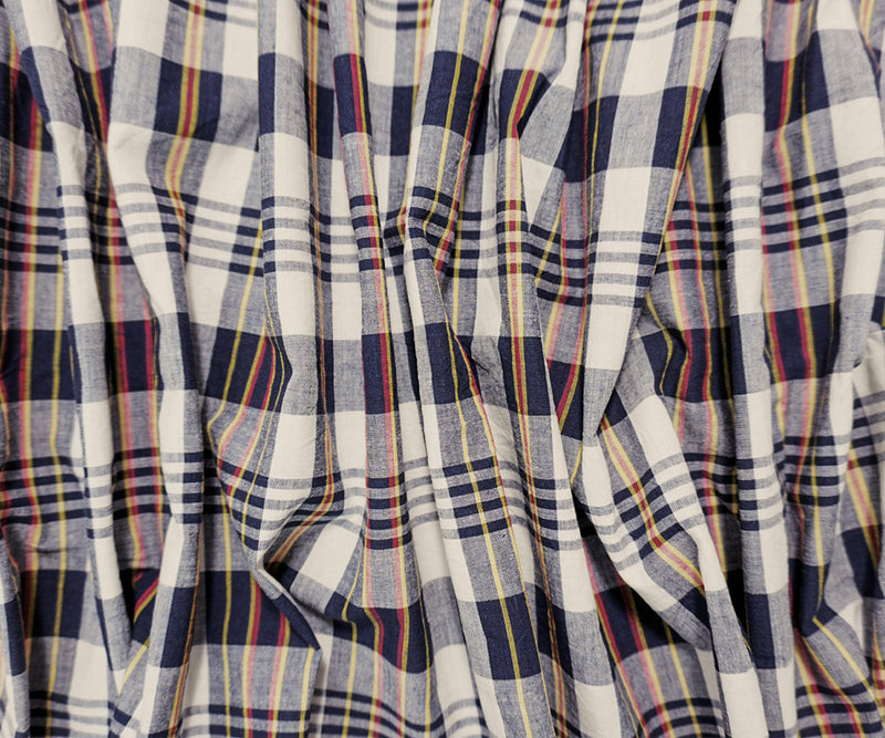 Navy-Yellow-Multi Cotton Plaid Madras Woven Fabric