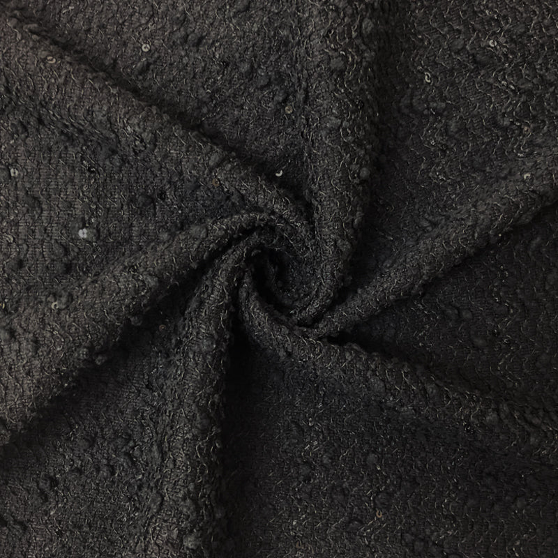 Black Poly Spandex Wave Sequin Boucle Novelty Knit Fabric