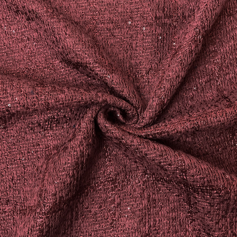Red Poly Cotton Texture Boucle Sequin Novelty Knit Fabric