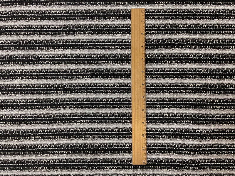 Black-White-Silver Rayon Blend Stripe Jacquard Knit Fabric