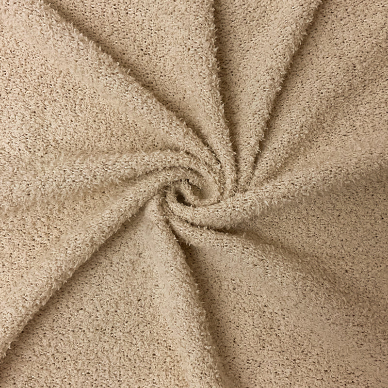 Beige Poly Solid Textured Boucle Knit Fabric