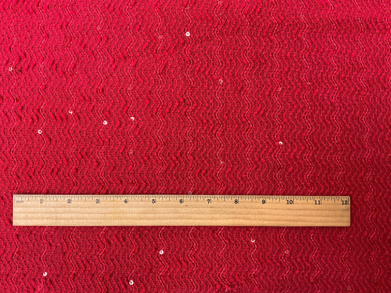 Red Poly Spandex Chevron Sequin Boucle Novelty Knit Fabric