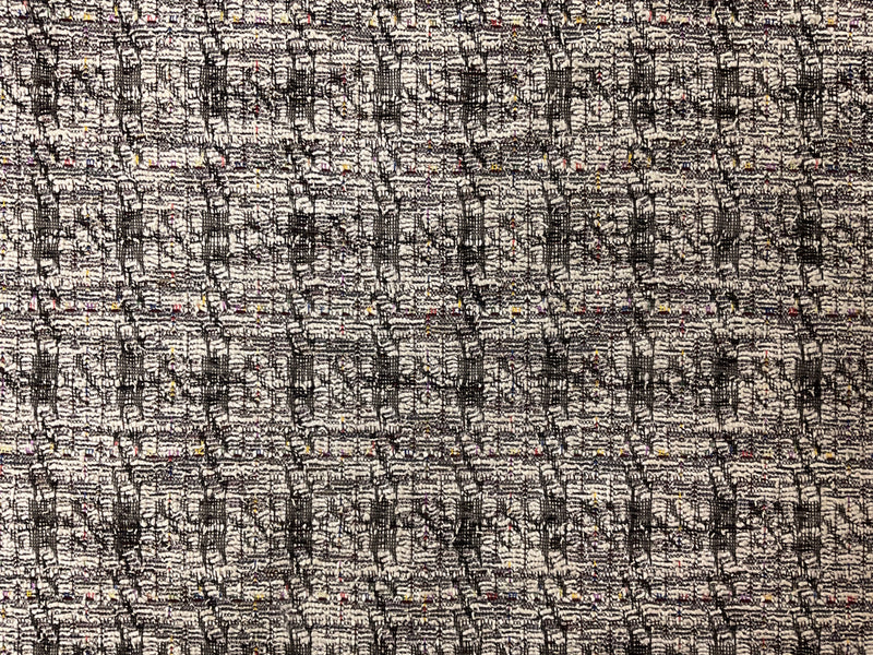White-Multi Poly-Cotton Boucle Jacquard Double Knit Fabric