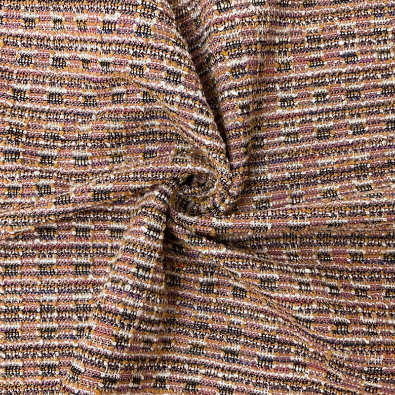 Orange-Multi Poly Cotton Boucle Double Knit Novelty Fabric