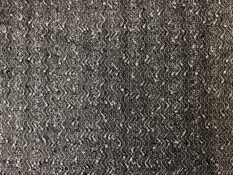 Silver Poly Foil Printed Wave Sequin Boucle Novelty Knit Fabric