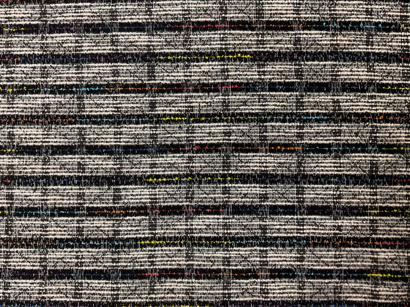 Black-Multi Poly Cotton Stripe Boucle Double Knit Novelty Fabric