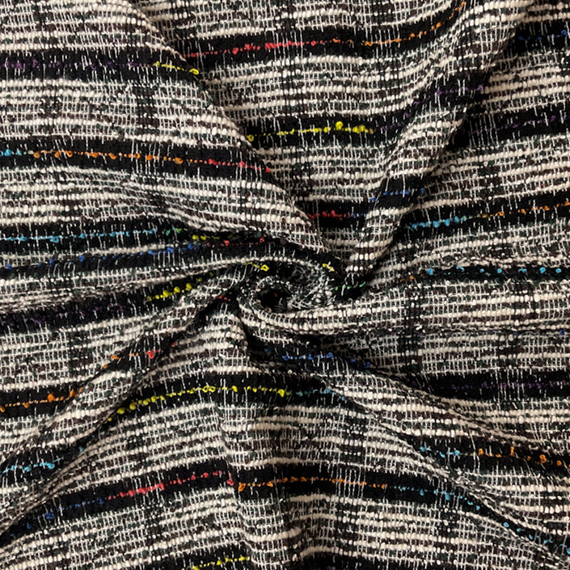 Black-Multi Poly Cotton Stripe Boucle Double Knit Novelty Fabric