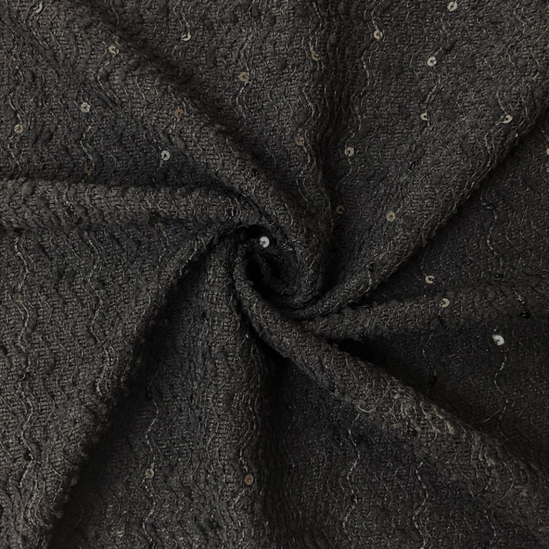Black Poly Wave Sequin Boucle Novelty Knit Fabric