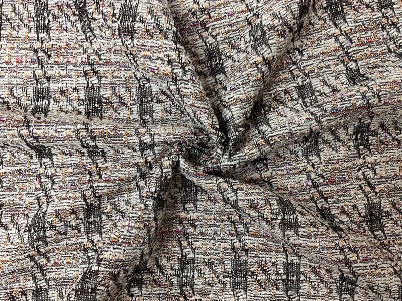 White-Multi Poly-Cotton Boucle Jacquard Double KnitFabric