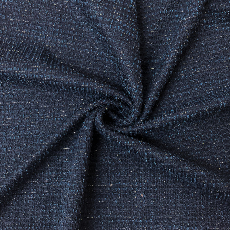 Deep Navy-Silver Poly Texture Boucle Novelty Knit Fabric