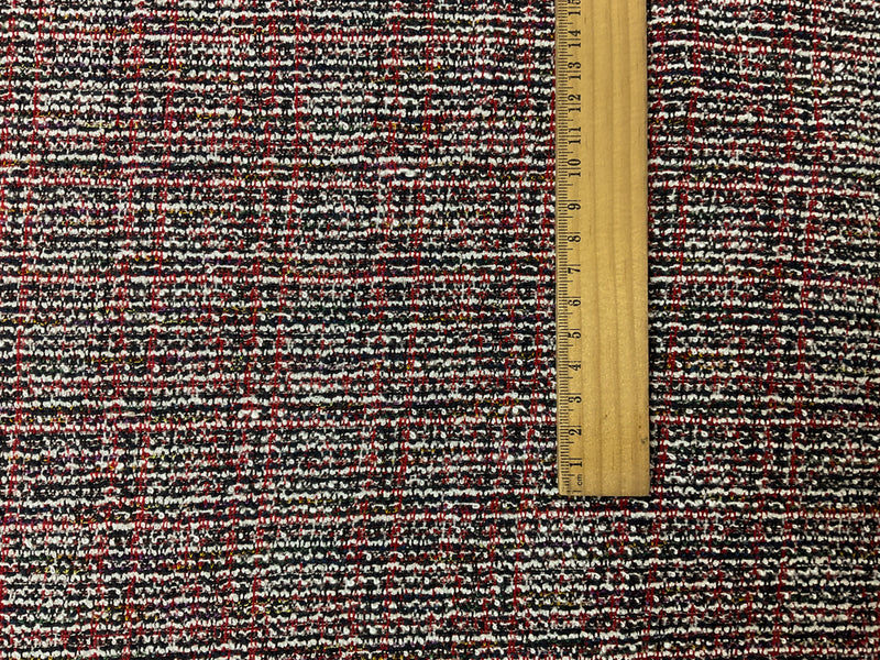 Red-Multi Poly Rayon Texture Boucle Double Knit Novelty Fabric