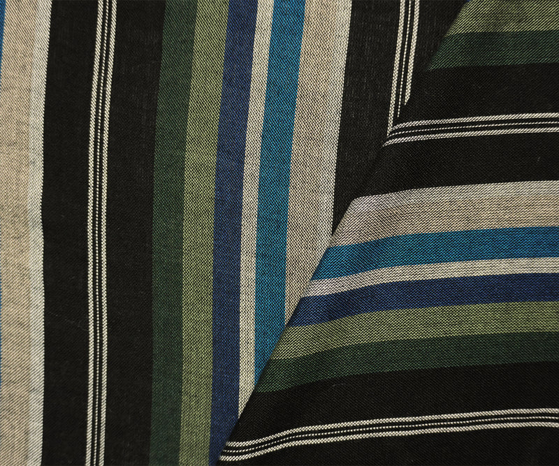 Black-Green-Multi Famous Maker Rayon Stripe Woven Fabric