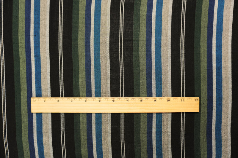 Black-Green-Multi Famous Maker Rayon Stripe Woven Fabric
