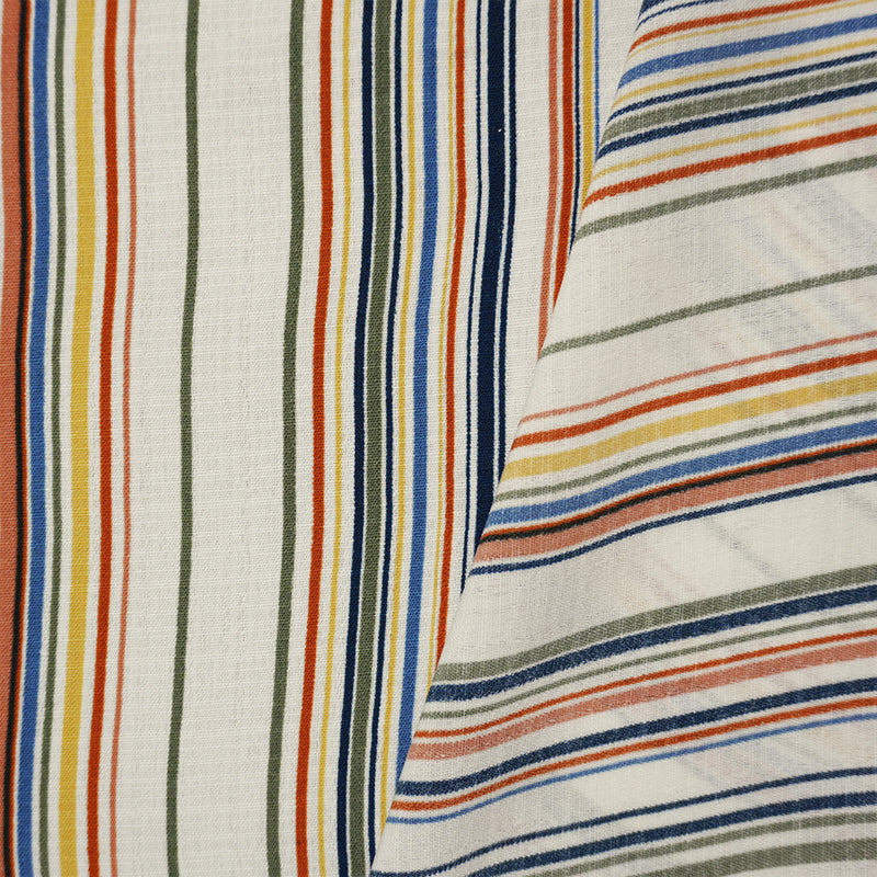 Orange-Navy-White Famous Maker Poly Linen-Like Stripe Woven Fabric