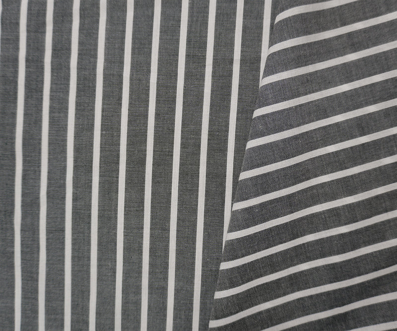 Black-White Cotton Poly Stripe Chambray Woven Fabric