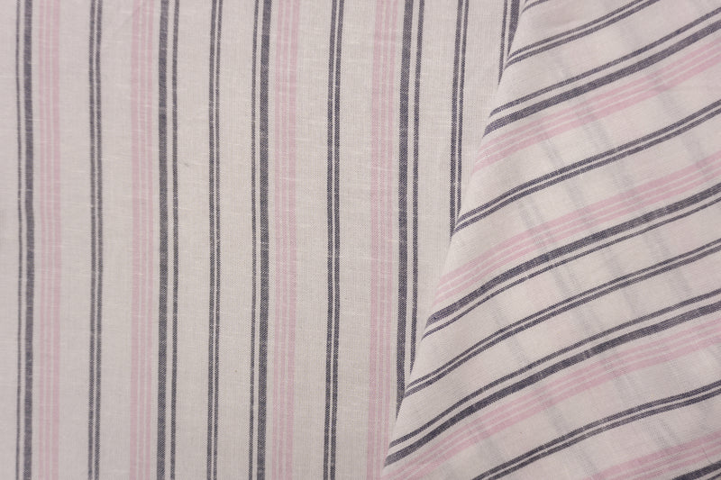 White-Navy-Pink Famous Maker Rayon Linen Stripe Woven Fabric