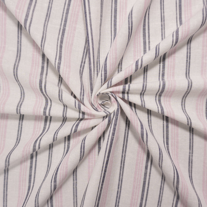 White-Navy-Pink Famous Maker Rayon Linen Stripe Woven Fabric