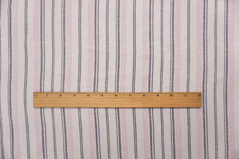 White-Navy-Pink Famous Maker Rayon Linen Stripe Woven Fabric