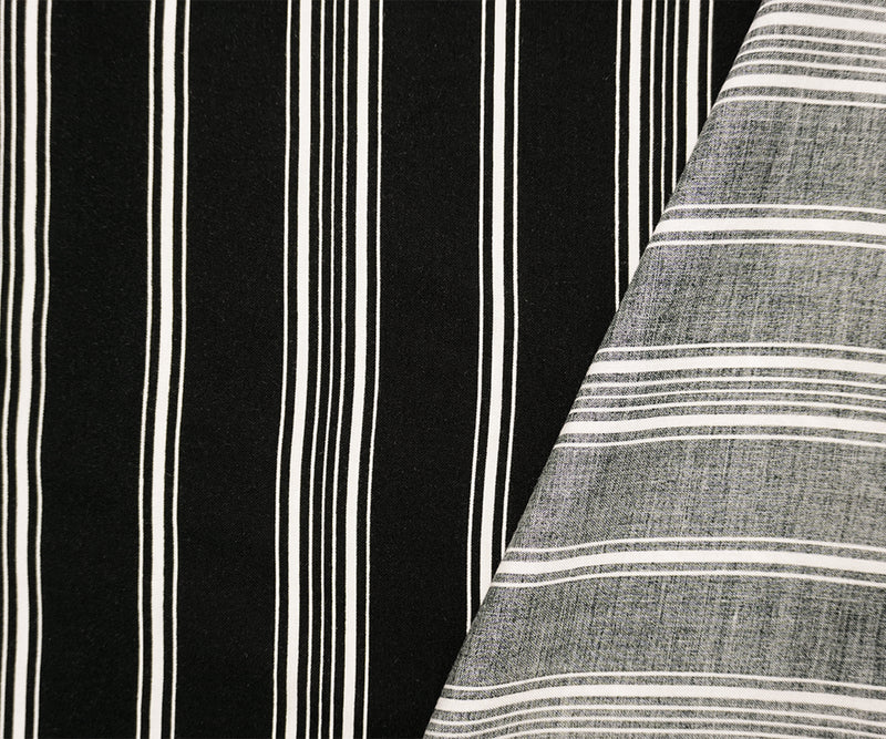 Black-White Famous Maker Rayon Stripe Challis Woven Fabric