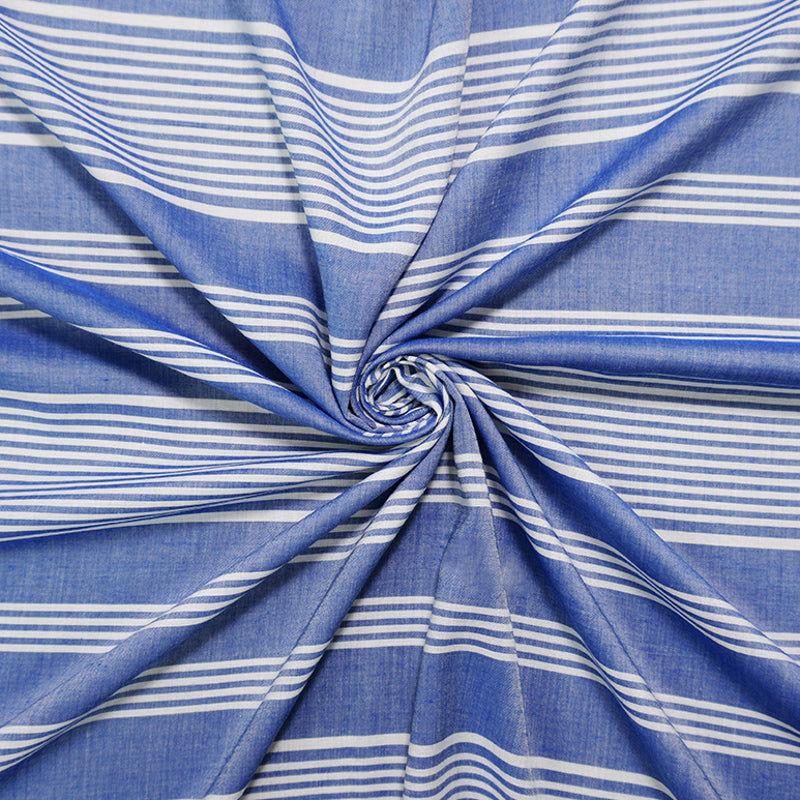Blue-White Rayon Stripe Woven Fabric