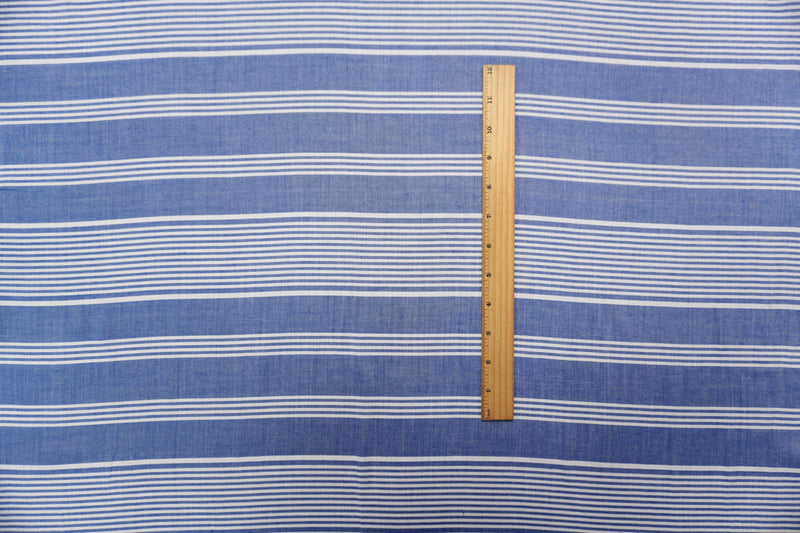 Blue-White Rayon Stripe Woven Fabric