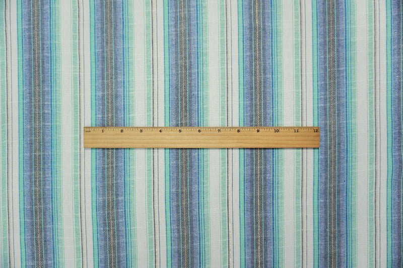 Green-Gold Poly Rayon Cotton Famous Maker Stripe Woven Fabric