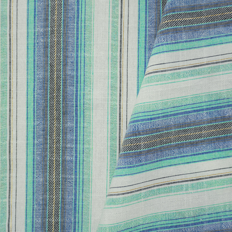 Green-Gold Poly Rayon Cotton Famous Maker Stripe Woven Fabric