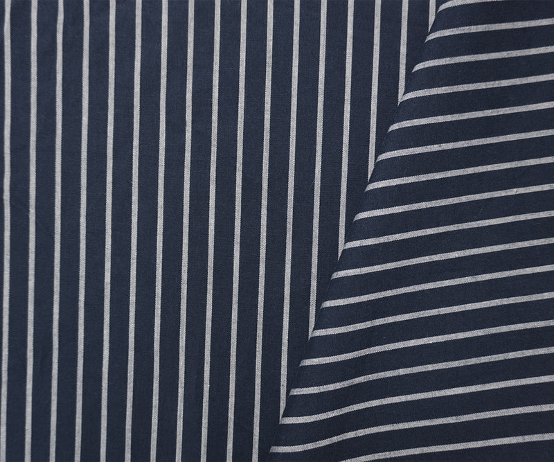 Navy-White Famous Maker Cotton Nylon Stretch Stripe Woven Fabric