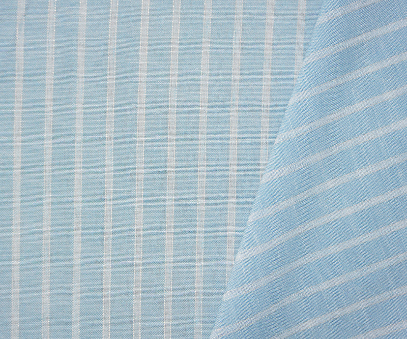 Blue-Silver-White Famous Maker Poly Lurex Stripe Woven Fabric