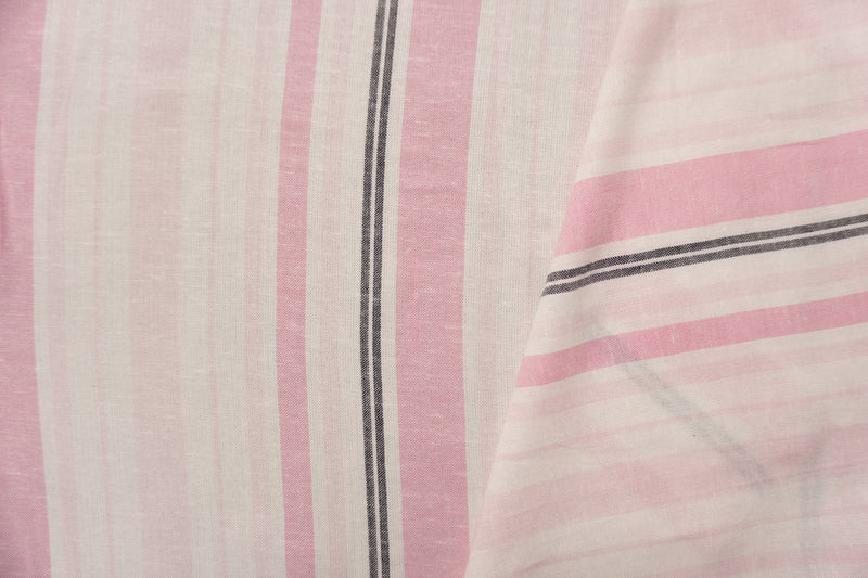 Pink-White Famous Maker Rayon-Linen Stripe Woven Fabric