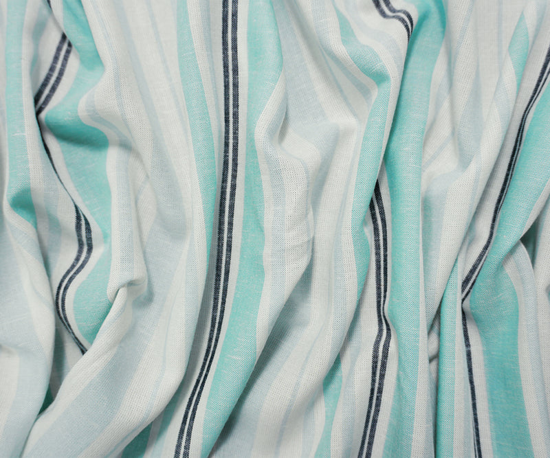 Blue-Teal-White Famous Maker Cotton Stripe Woven Fabric