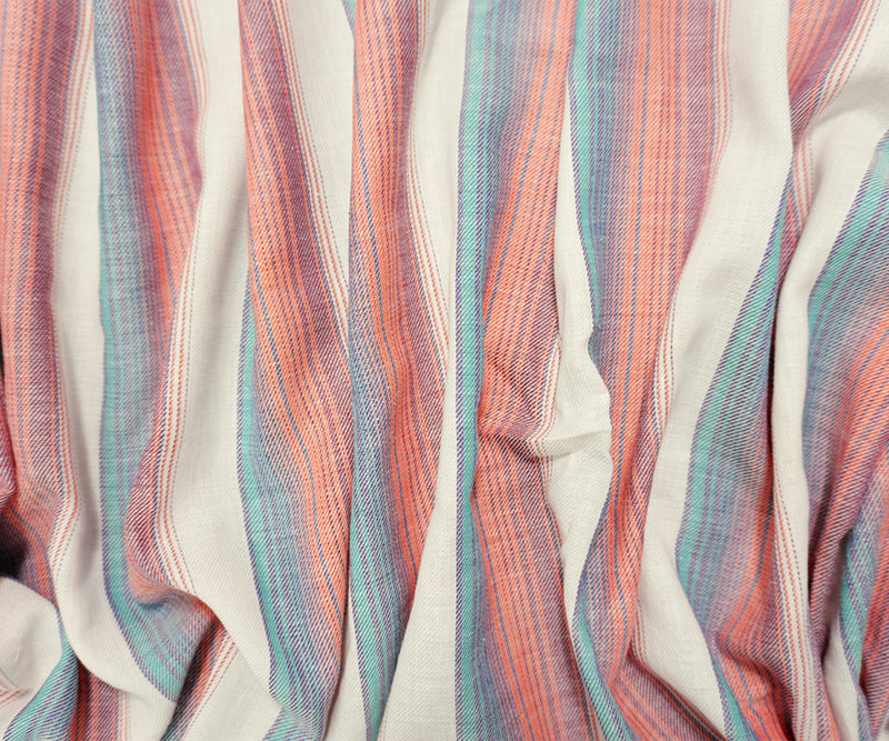 Orange-Blue-Multi Famous Maker Cotton Stripe Twill Woven Fabric