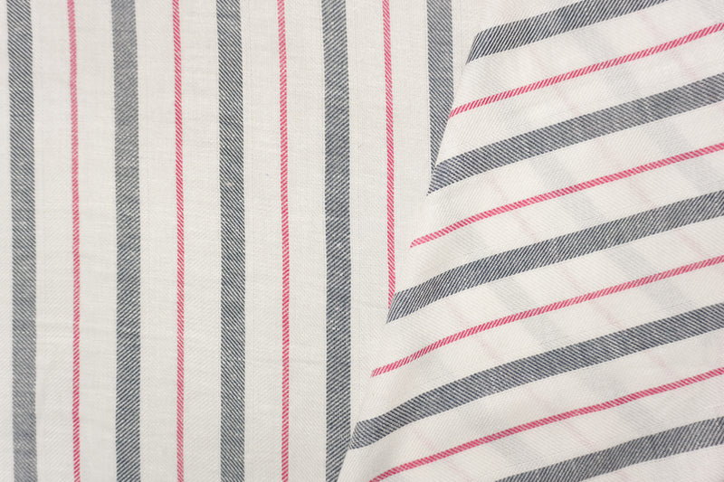 White-Multi Famous Maker Rayon-Linen Stripe Twill Woven Fabric