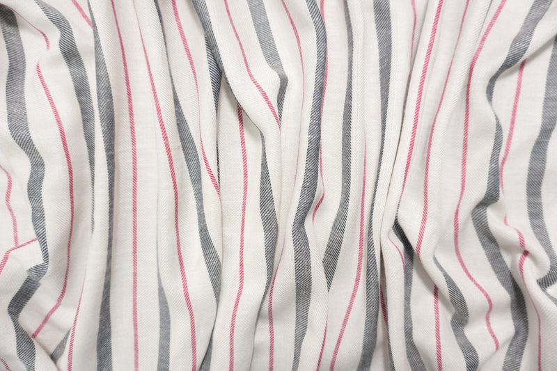 White-Multi Famous Maker Rayon-Linen Stripe Twill Woven Fabric