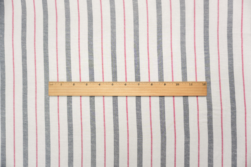 White-Multi Famous Maker Rayon-Linen Stripe Twill Woven Fabric