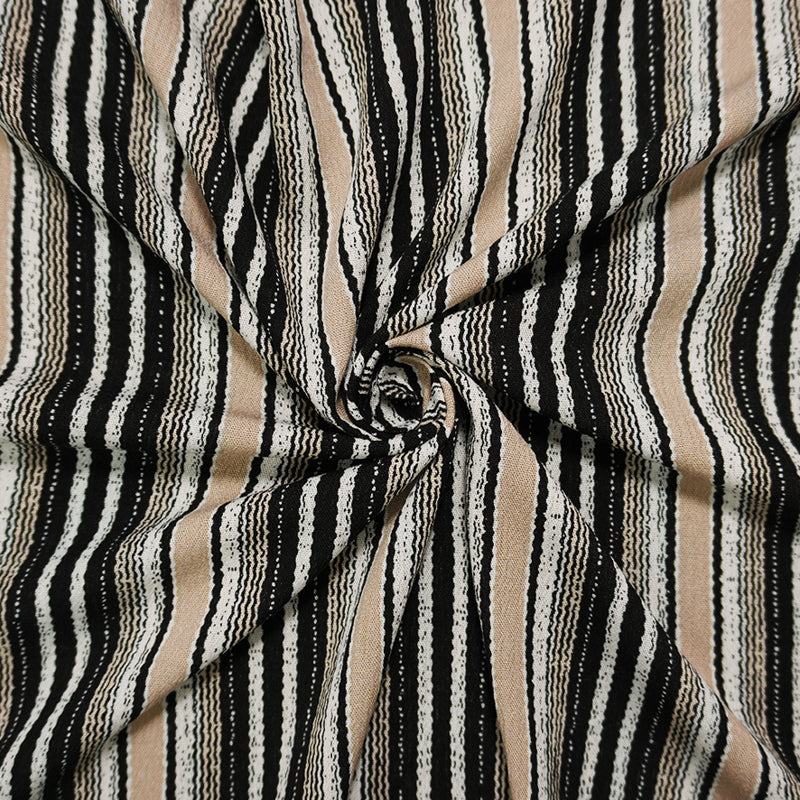 Black-White-Beige Famous Maker Rayon Stripe Crepon Woven Fabric