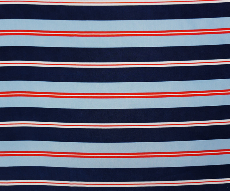 Blue-Red-Multi Famous Maker Poly Stripe Challis Woven Fabric