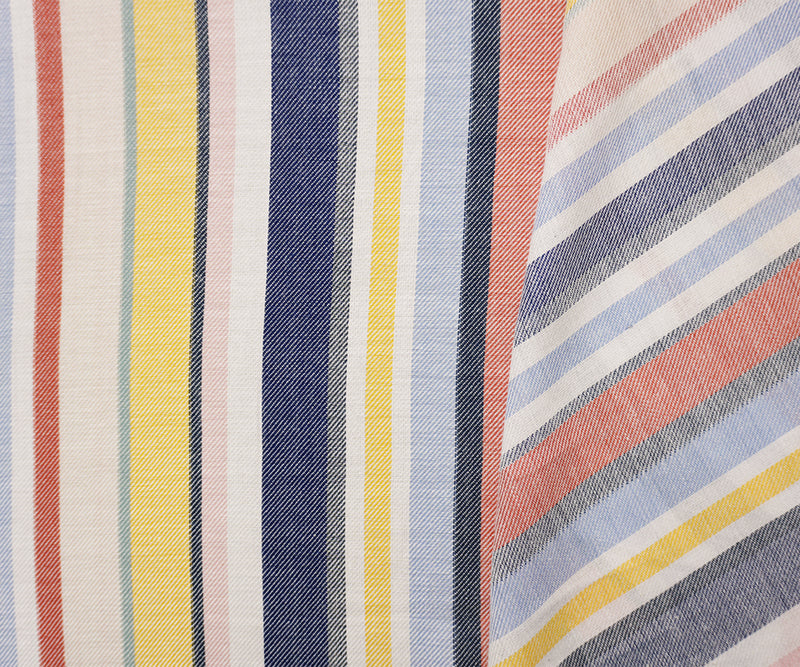 Blue-White-Multi Famous Maker Cotton Stripe Twill Woven Fabric