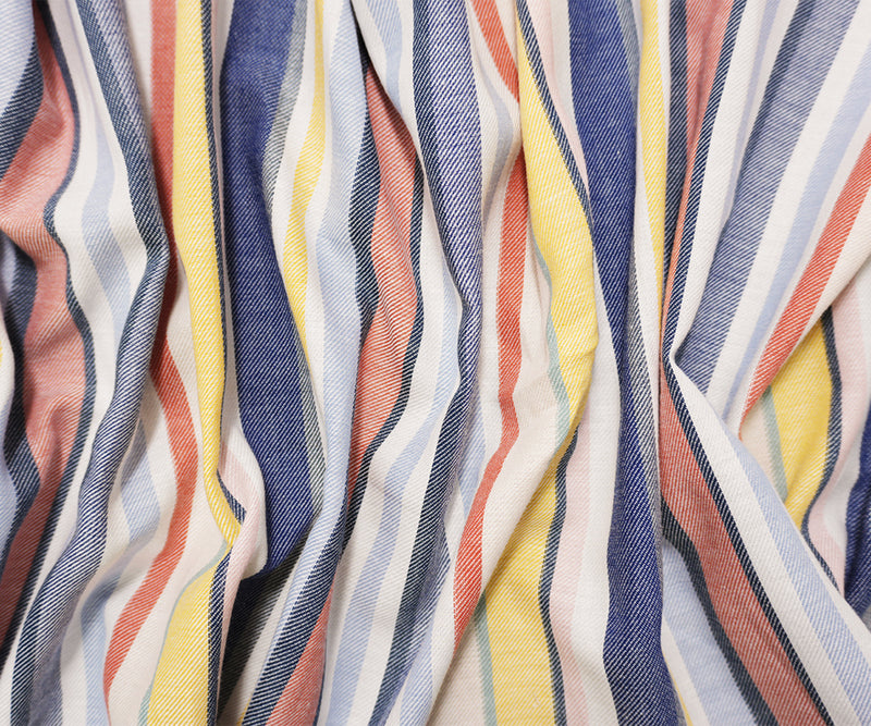 Blue-White-Multi Famous Maker Cotton Stripe Twill Woven Fabric