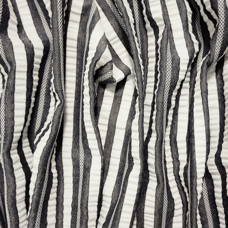 Gray-White Famous Maker Poly Stripe Crinkled Dobby Woven Fabric
