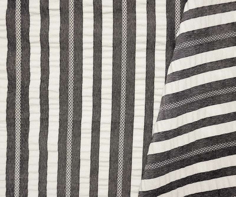 Gray-White Famous Maker Poly Stripe Crinkled Dobby Woven Fabric