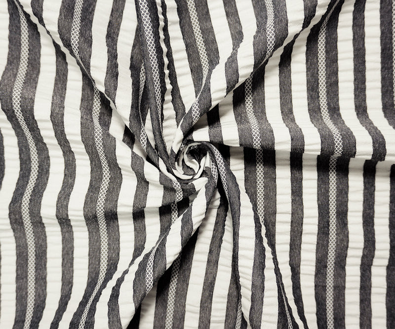 Gray-White Famous Maker Poly Stripe Crinkled Dobby Woven Fabric